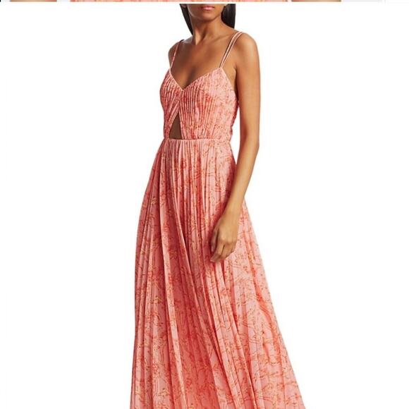 Amur | Chiffon Maxi Dress Pleated Long Flowing Cut Out 6 - Picture 12 of 14
